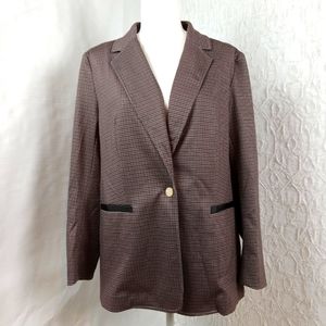 Anne klein PLAID ONE-BUTTON BLAZER L NWOT